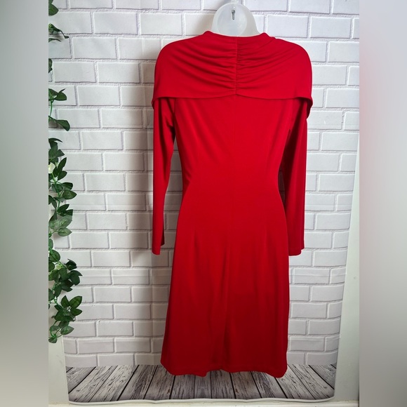 ELLEN TRACY Red Ruched Cowl Neck Long Sleeve Cocktail Gown/size S - Picture 8 of 10